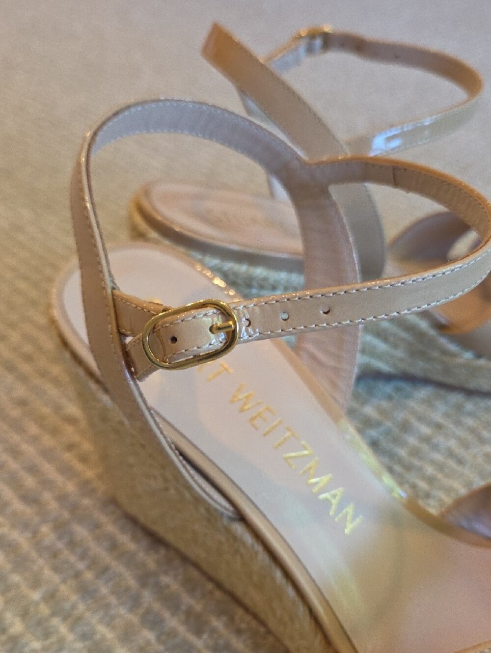 Stuart Weitzman Patent Leather Espadrille Wedge Sandals in Nude - Picture 14 of 14